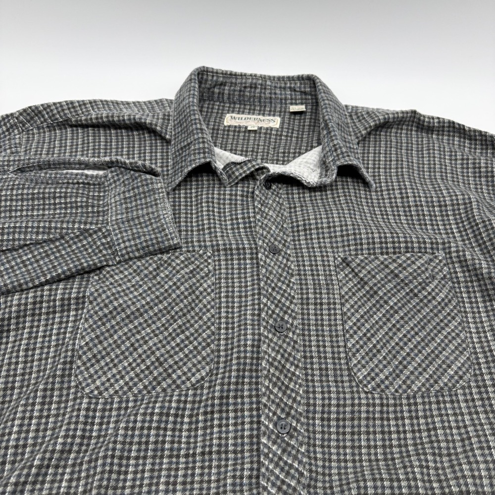 Wilderness Big Man Mens 2X Grey Black Houndstooth Cotton Flannel Button Down